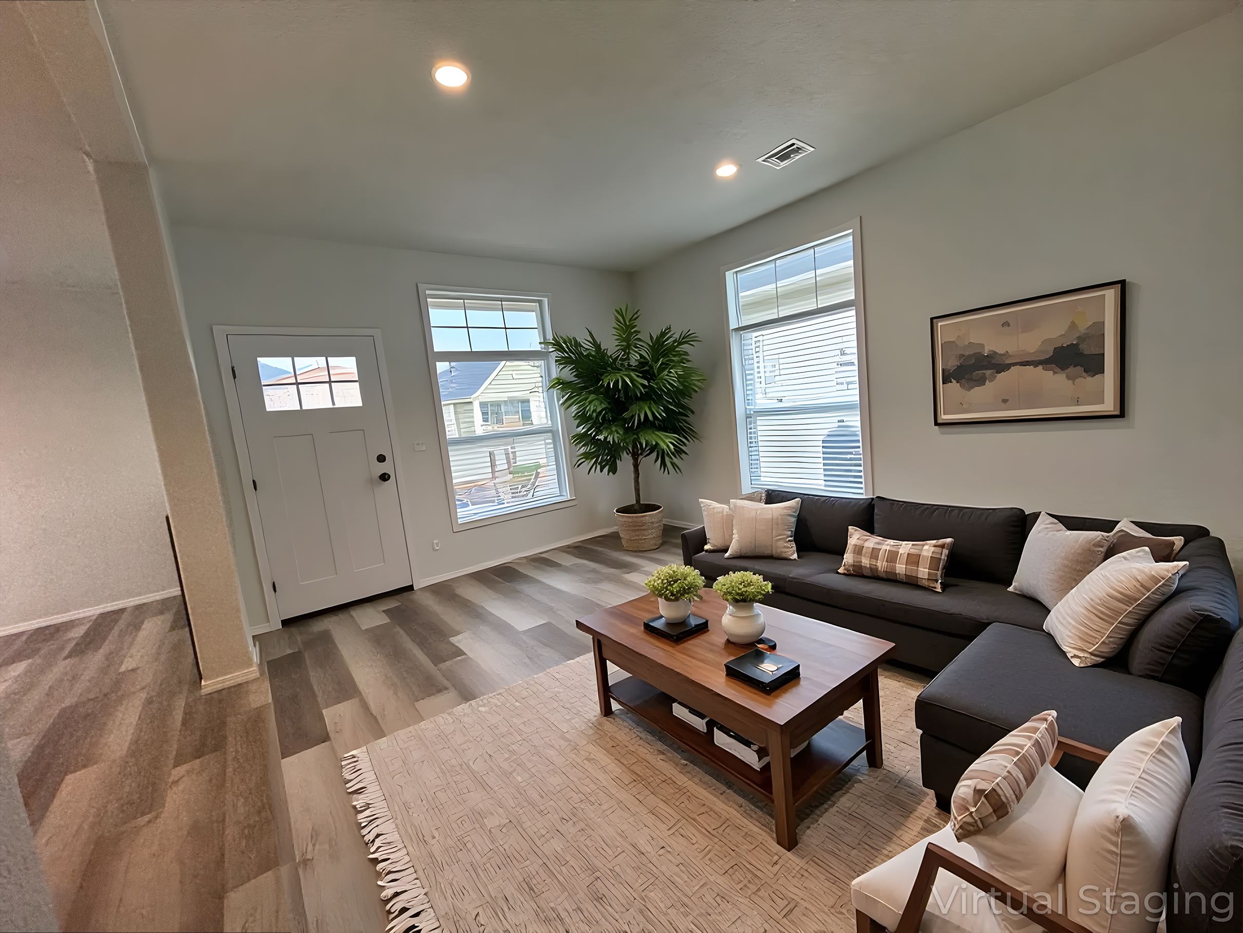 modern living room with sectional sofa at brooke view in boise id