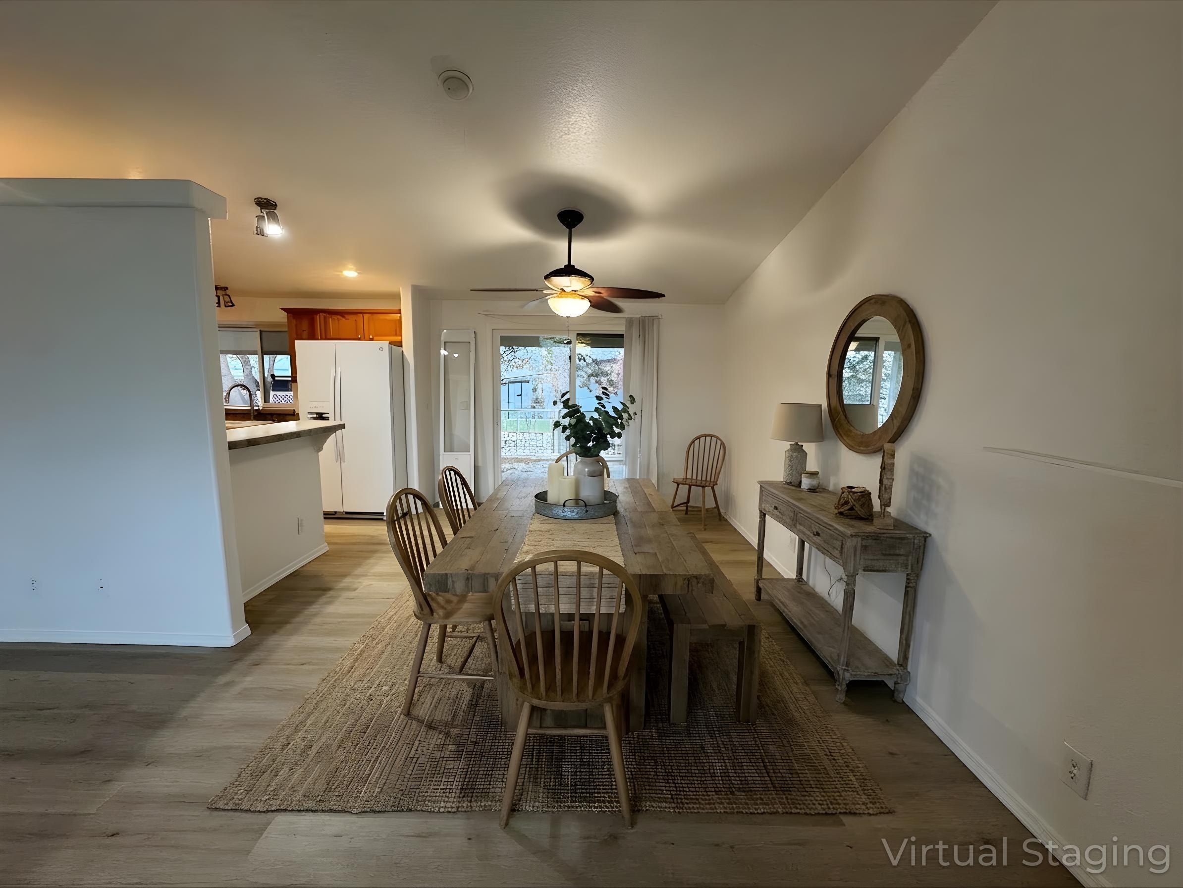 rustic dining room with farmhouse style table at brooke view in boise id