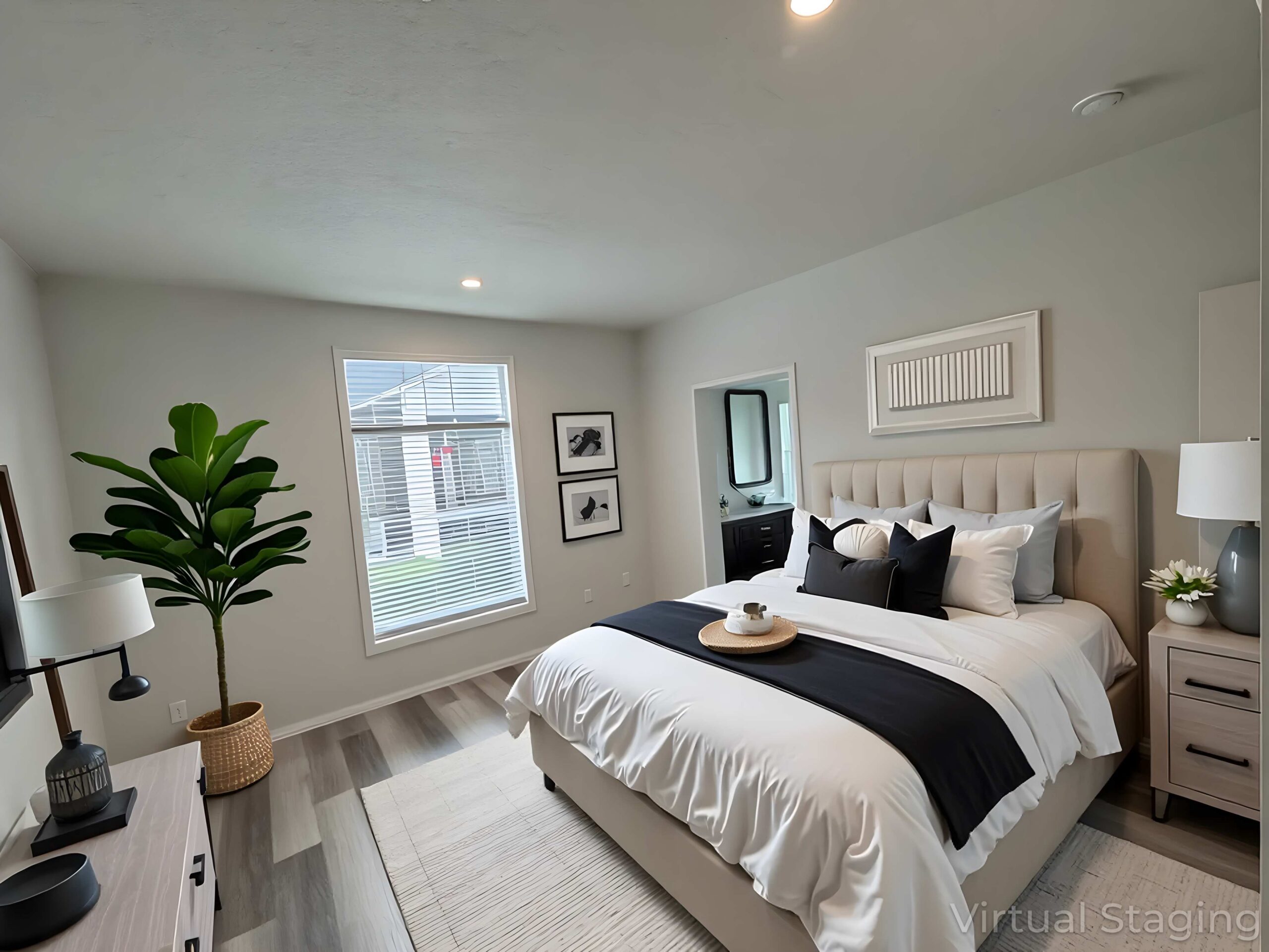 serene primary bedroom with neutral decor at brooke view in boise id scaled