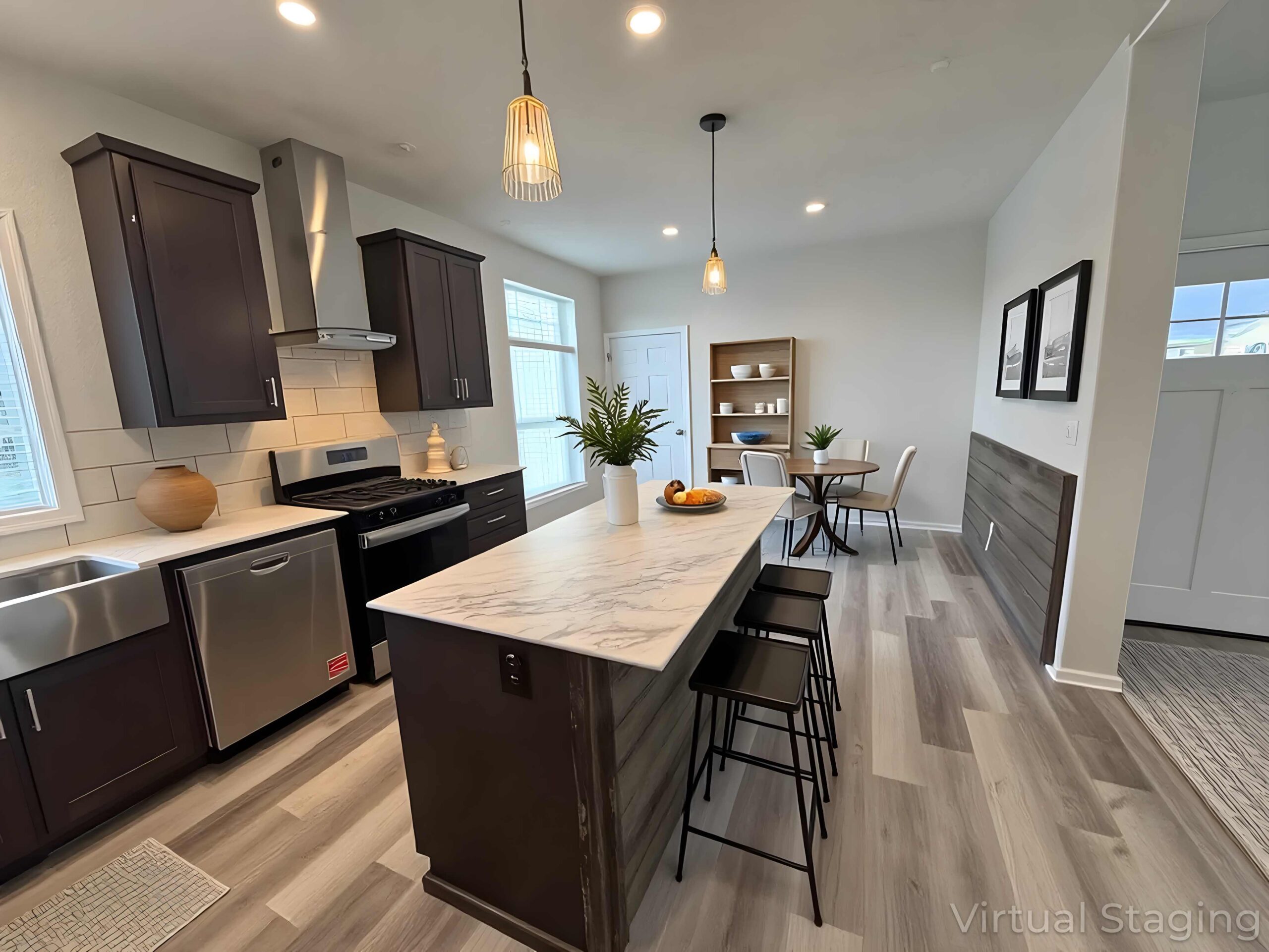 sleek open plan kitchen with oversized island at brooke view in boise id scaled